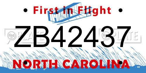 ZB42437 North Carolina License Plate