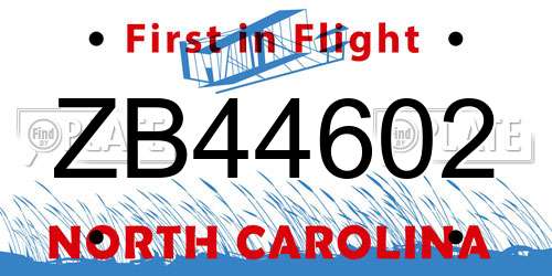 ZB44602 North Carolina License Plate