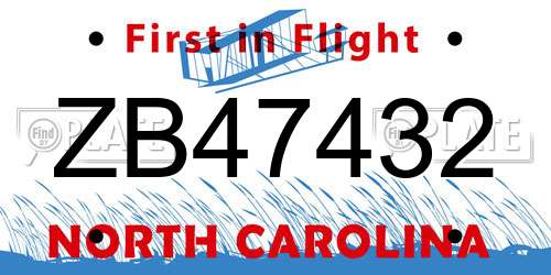 ZB47432 North Carolina License Plate