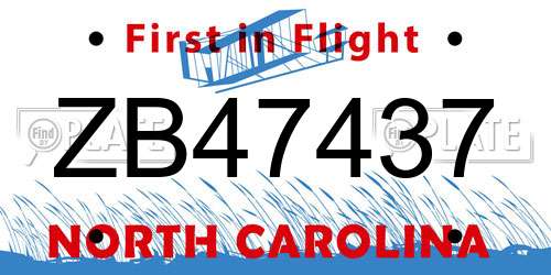 ZB47437 North Carolina License Plate