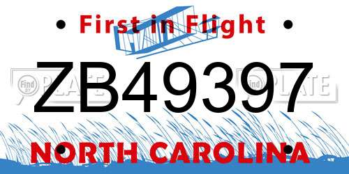 ZB49397 North Carolina License Plate