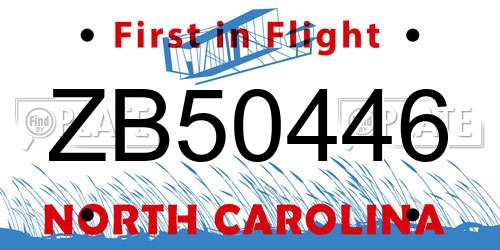 ZB50446 North Carolina License Plate