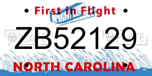ZB52129 North Carolina License Plate