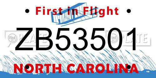 ZB53501 North Carolina License Plate