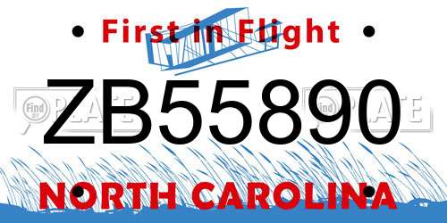 ZB55890 North Carolina License Plate