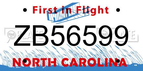 ZB56599 North Carolina License Plate