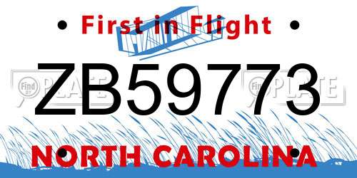 ZB59773 North Carolina License Plate