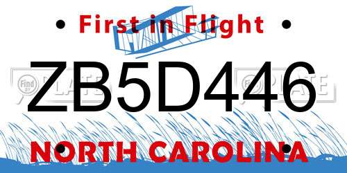 ZB5D446 North Carolina License Plate