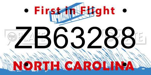 ZB63288 North Carolina License Plate