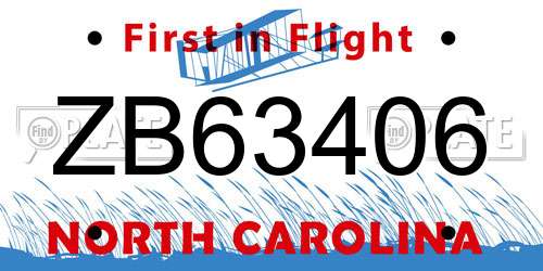 ZB63406 North Carolina License Plate
