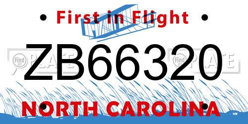 ZB66320 North Carolina License Plate