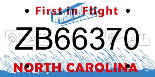 ZB66370 North Carolina License Plate