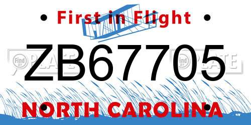 ZB67705 North Carolina License Plate