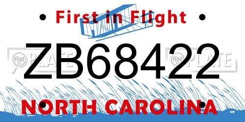 ZB68422 North Carolina License Plate