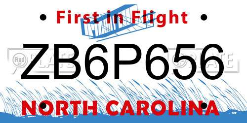 ZB6P656 North Carolina License Plate