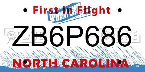ZB6P686 North Carolina License Plate