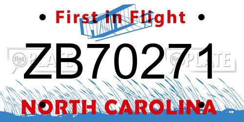 ZB70271 North Carolina License Plate