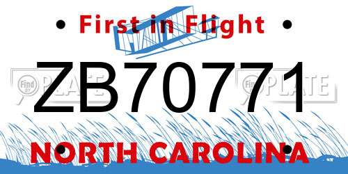 ZB70771 North Carolina License Plate