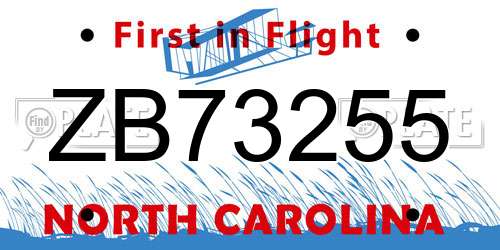 ZB73255 North Carolina License Plate
