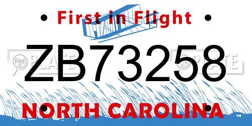 ZB73258 North Carolina License Plate