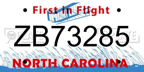 ZB73285 North Carolina License Plate