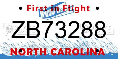 ZB73288 North Carolina License Plate