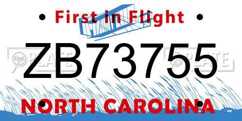 ZB73755 North Carolina License Plate