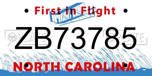 ZB73785 North Carolina License Plate