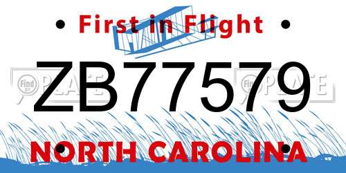ZB77579 North Carolina License Plate