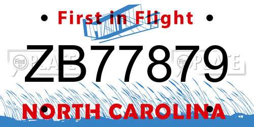 ZB77879 North Carolina License Plate