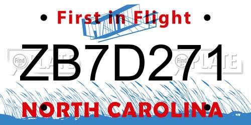 ZB7D271 North Carolina License Plate