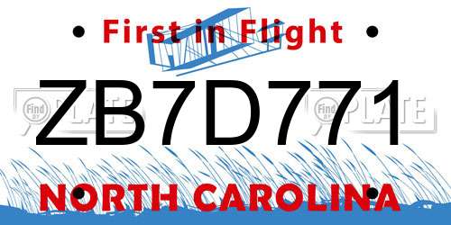 ZB7D771 North Carolina License Plate