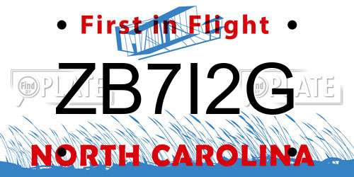 ZB7I2G North Carolina License Plate
