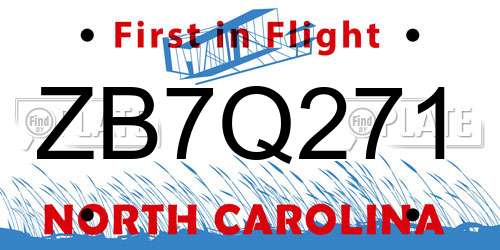 ZB7Q271 North Carolina License Plate