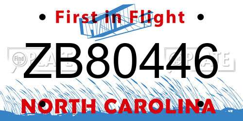 ZB80446 North Carolina License Plate