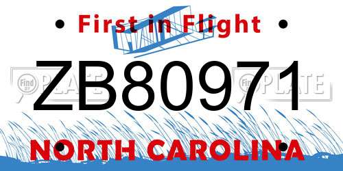 ZB80971 North Carolina License Plate