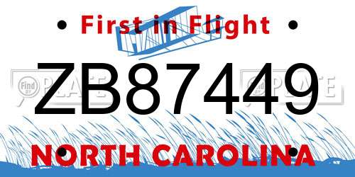 ZB87449 North Carolina License Plate