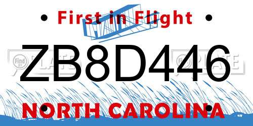 ZB8D446 North Carolina License Plate