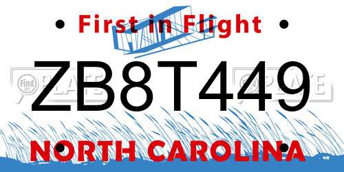 ZB8T449 North Carolina License Plate