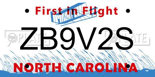 ZB9V2S North Carolina License Plate
