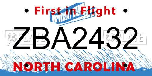ZBA2432 North Carolina License Plate