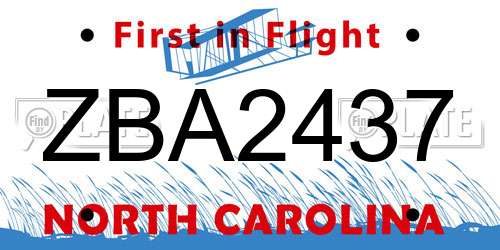 ZBA2437 North Carolina License Plate