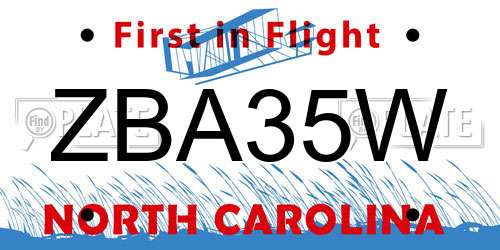 ZBA35W North Carolina License Plate
