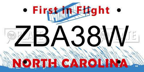 ZBA38W North Carolina License Plate