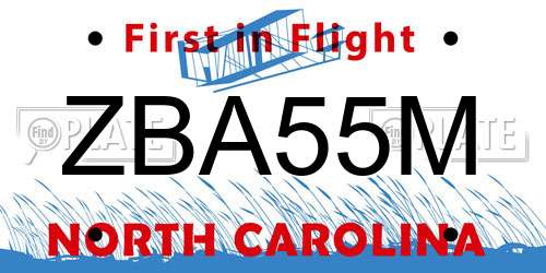 ZBA55M North Carolina License Plate