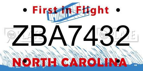 ZBA7432 North Carolina License Plate