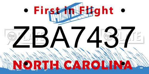 ZBA7437 North Carolina License Plate