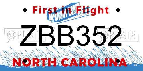 ZBB352 North Carolina License Plate
