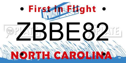 ZBBE82 North Carolina License Plate