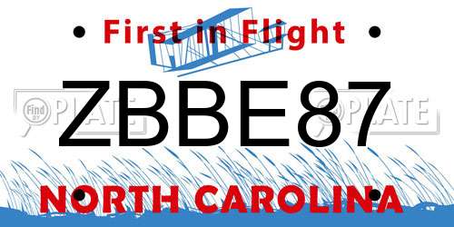 ZBBE87 North Carolina License Plate